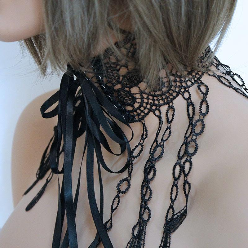 Victorian Choker Necklace, Black Wide Lace Ribbon - Gothic Grace Inc