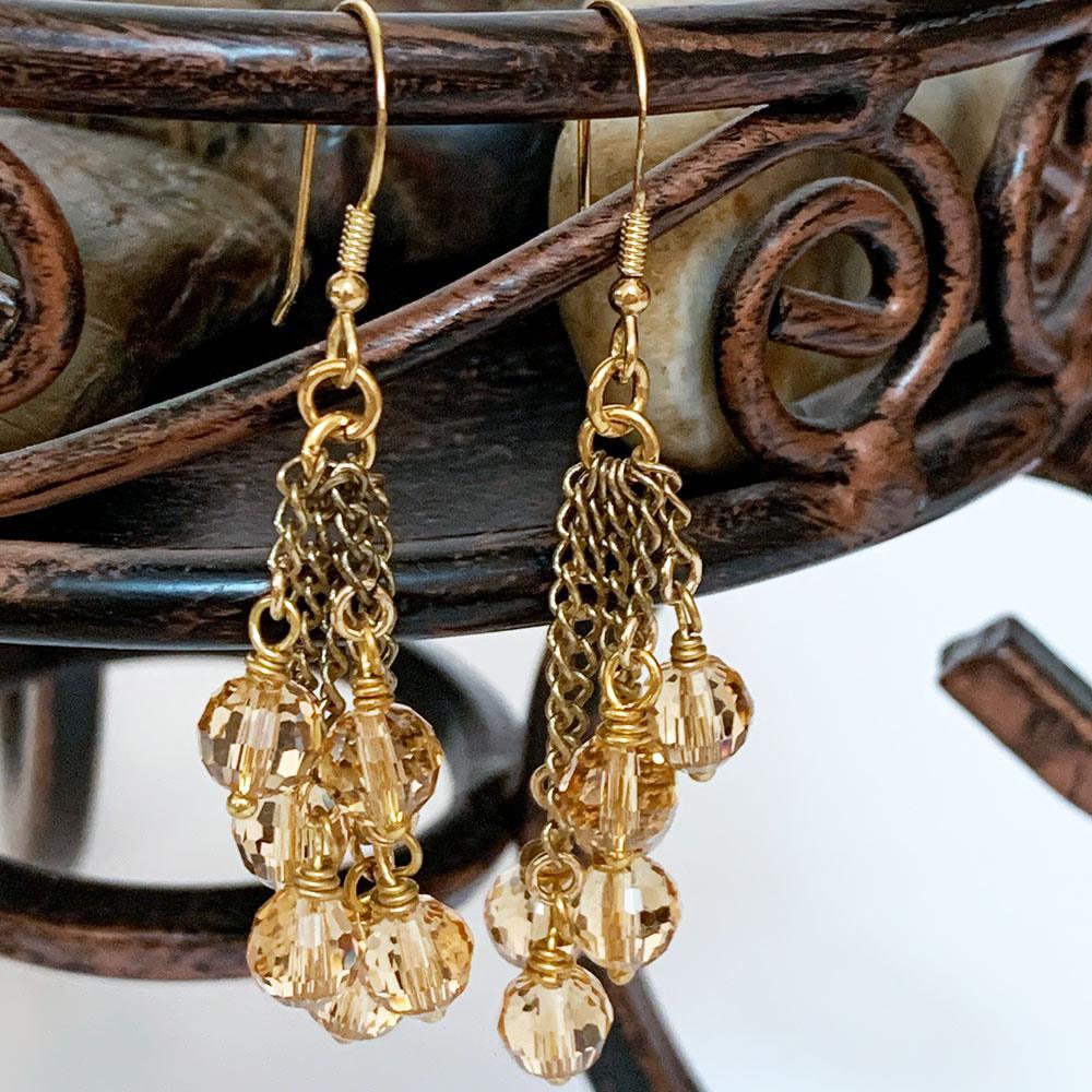 Victorian Gold Crystal Cluster Earrings - Gothic Grace Inc