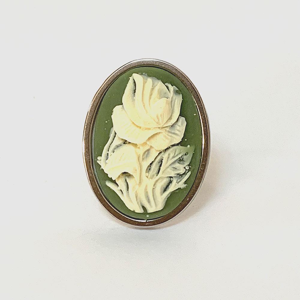 Victorian Green Floral Cameo Silver Ring - Gothic Grace Inc