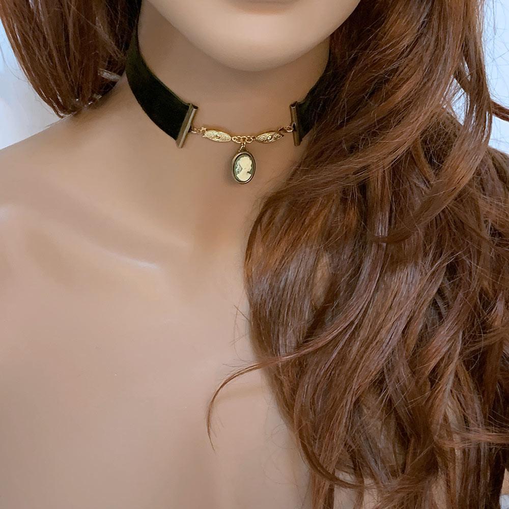 Victorian Green Velvet Cameo Choker - Gothic Grace Inc