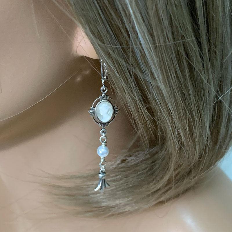 Victorian Ivory Cameo Dangle Earrings - Gothic Grace Inc