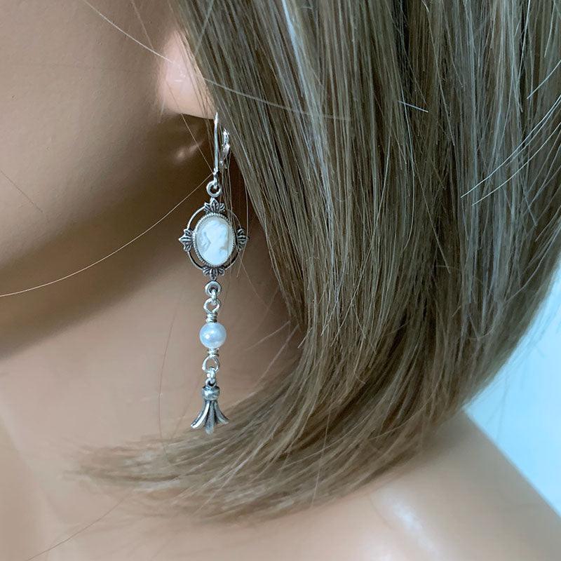 Victorian Ivory Cameo Dangle Earrings - Gothic Grace Inc