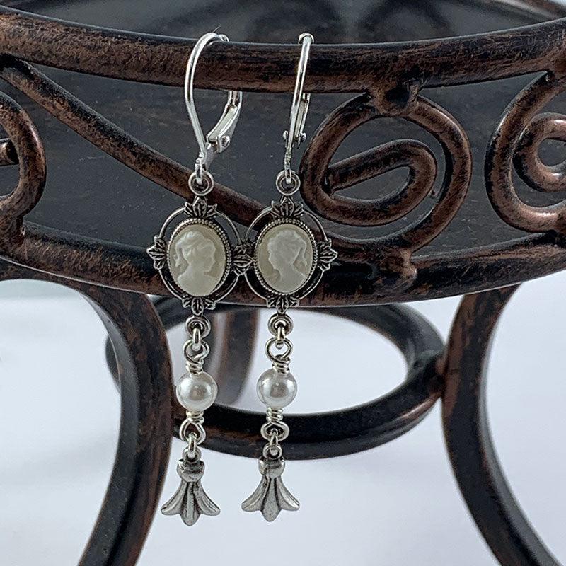 Victorian Ivory Cameo Dangle Earrings - Gothic Grace Inc
