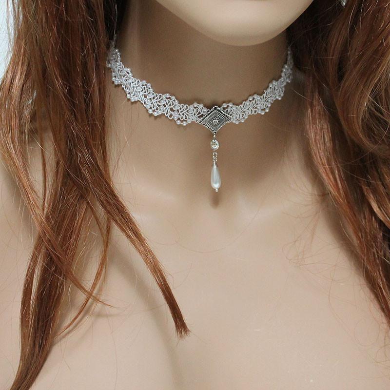 Victorian Pearl Lace Bridal Choker Necklace - Gothic Grace Inc