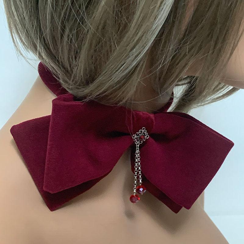 Victorian Red Bow Tie Choker - Gothic Grace Inc