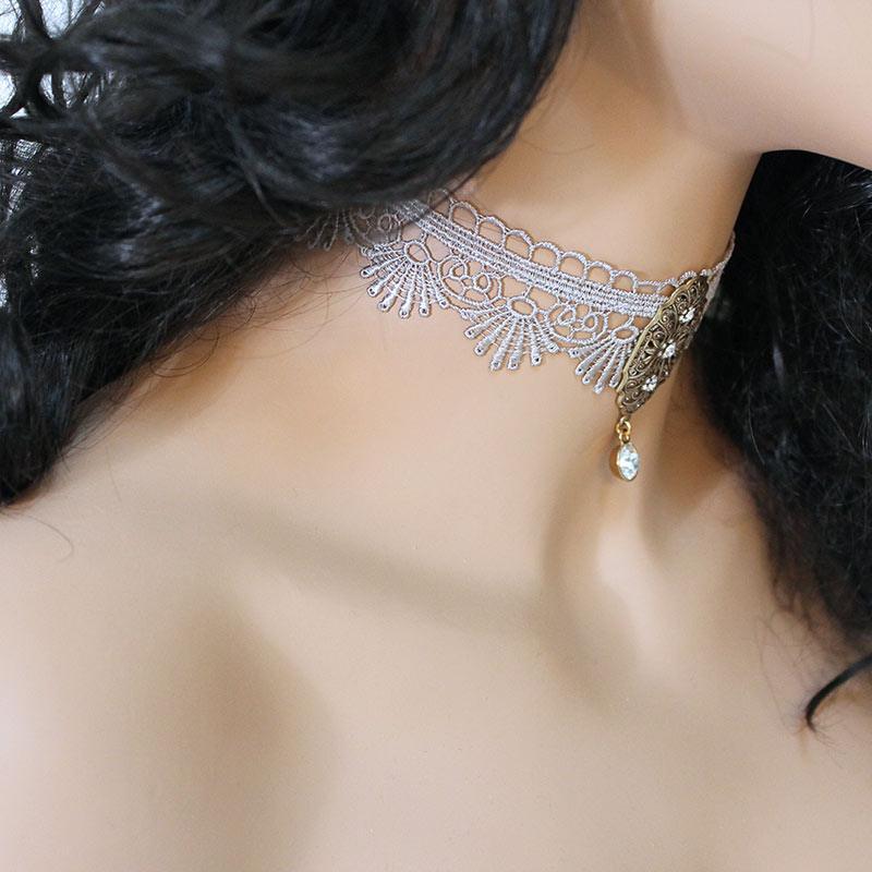 Victorian Scalloped Lace Brass Pendant Choker - Gothic Grace Inc