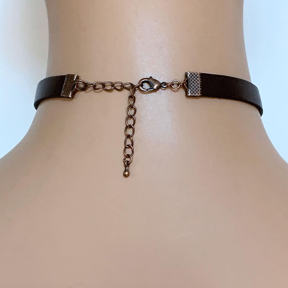 Victorian Style Brown Leather Cameo Choker Necklace - Gothic Grace Inc