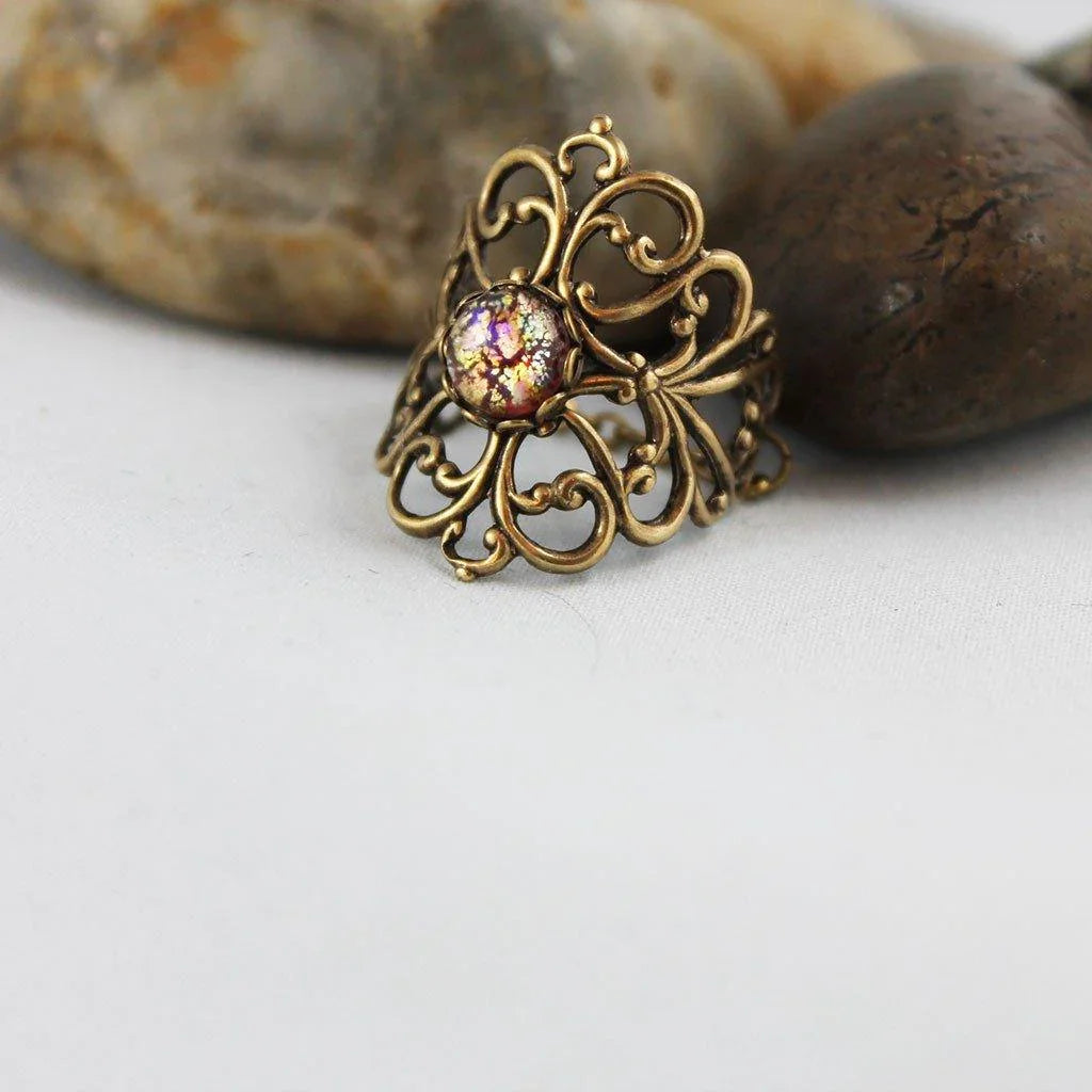 Victorian Style Oxidized Brass Filigree Ring - Gothic Grace Inc