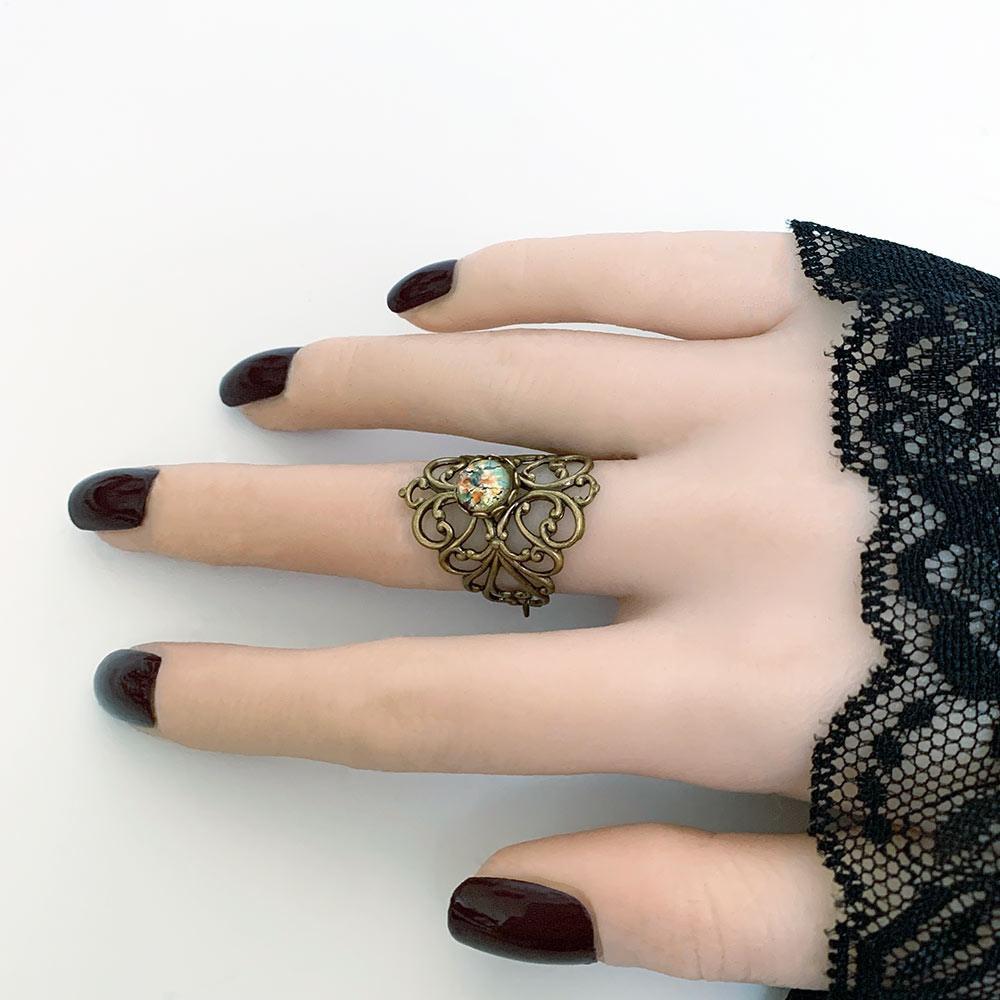 Victorian Style Oxidized Brass Filigree Ring - Gothic Grace Inc