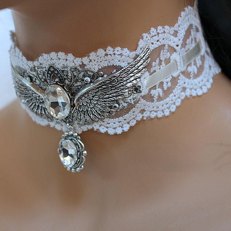 White Lace Fantasy Wing Choker Necklace - Gothic Grace Inc