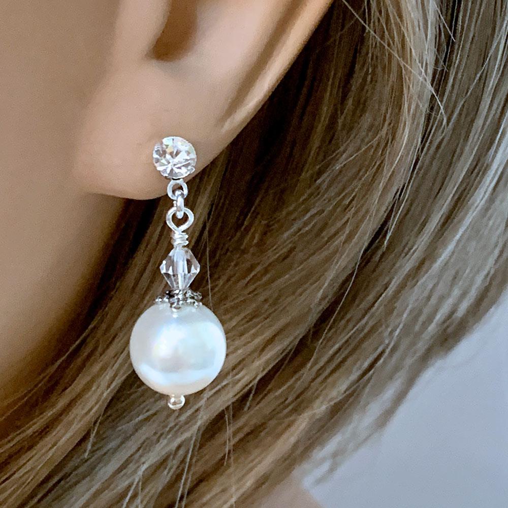White Pearl and Crystal Victorian Post Drop Earrings - Gothic Grace Inc