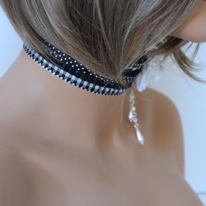 White Rose Black Victorian Choker - Gothic Grace Inc
