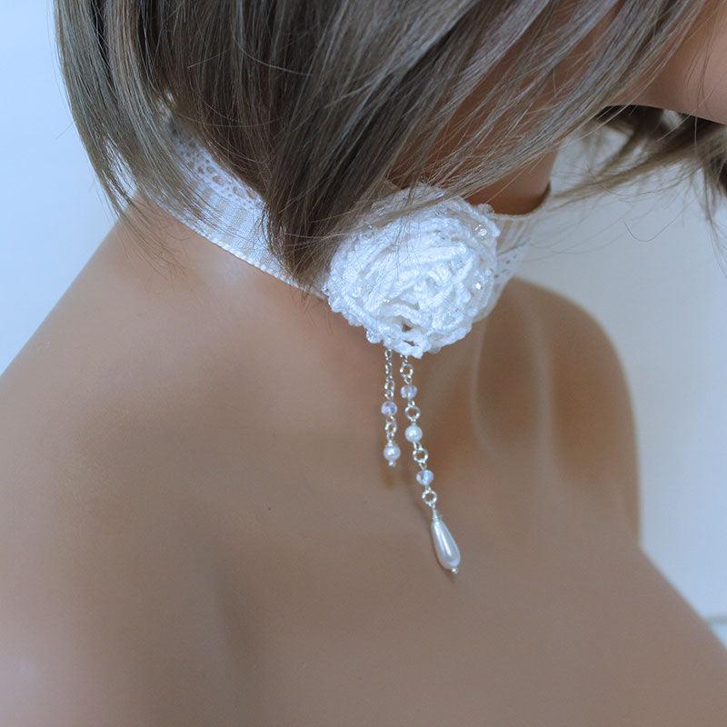 White Rose Pearl Victorian Choker - Gothic Grace Inc