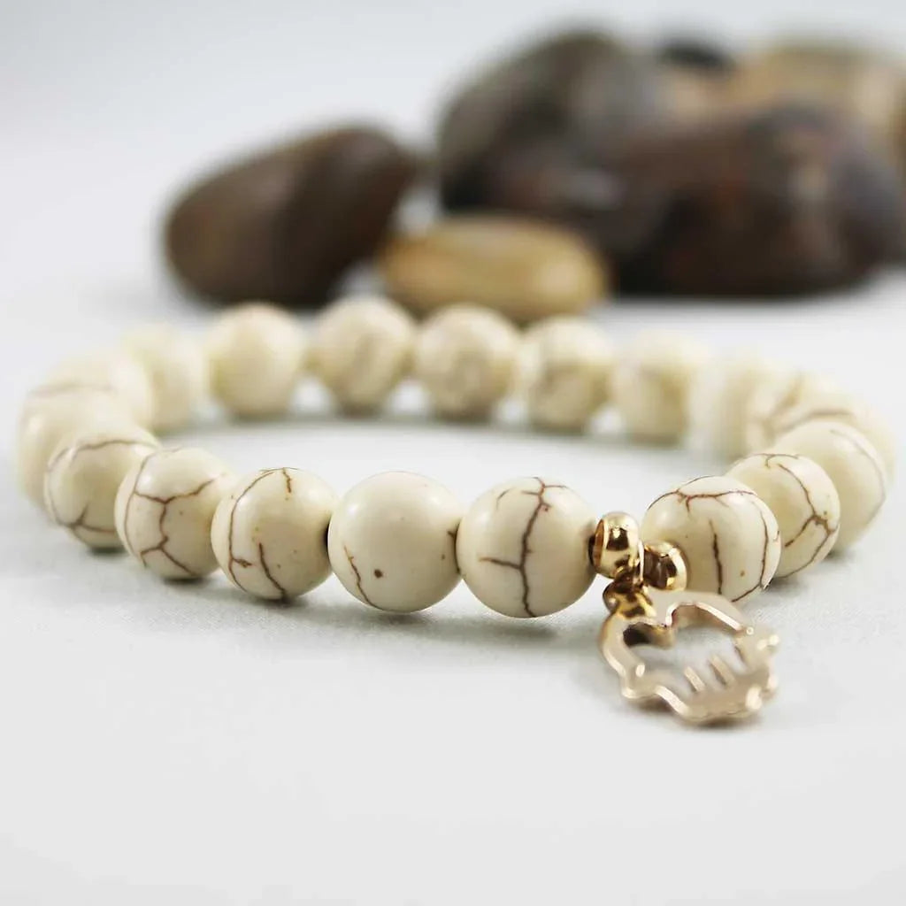 White Turquoise Unisex Beaded Hamsa Stretch Bracelet - Gothic Grace Inc